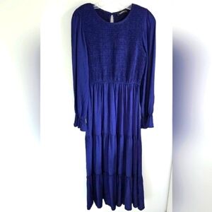 Fashion navy smocked tiered maxi dress